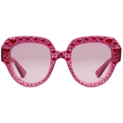 Gucci Eyewear Sunglasses & Eyewear-Gucci - Square Frame Acetate Sunglasses with Heart Crystalss -Transparent Fuchsia Acetate - - Avvenice
