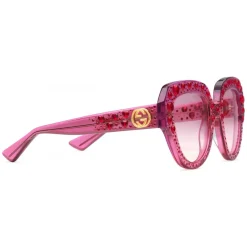Gucci Eyewear Sunglasses & Eyewear-Gucci - Square Frame Acetate Sunglasses with Heart Crystalss -Transparent Fuchsia Acetate - - Avvenice