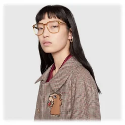 Gucci Eyewear Sunglasses & Eyewear-Gucci - Square Frame Acetate Glasses - Transparent Amber Acetate - - Avvenice
