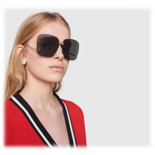 Gucci Eyewear Sunglasses & Eyewear-Gucci - Square Frame Rimless Sunglasses - Gold Grey - - Avvenice