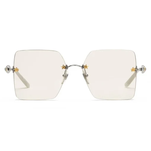Gucci Eyewear Sunglasses & Eyewear-Gucci - Square Metal Sunglasses - Silver Light Pink - - Avvenice