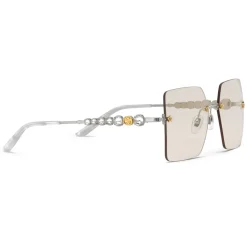 Gucci Eyewear Sunglasses & Eyewear-Gucci - Square Metal Sunglasses - Silver Light Pink - - Avvenice
