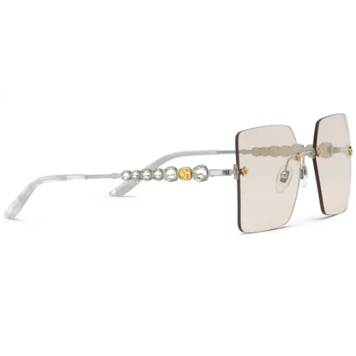 Gucci Eyewear Sunglasses & Eyewear-Gucci - Square Metal Sunglasses - Silver Light Pink - - Avvenice