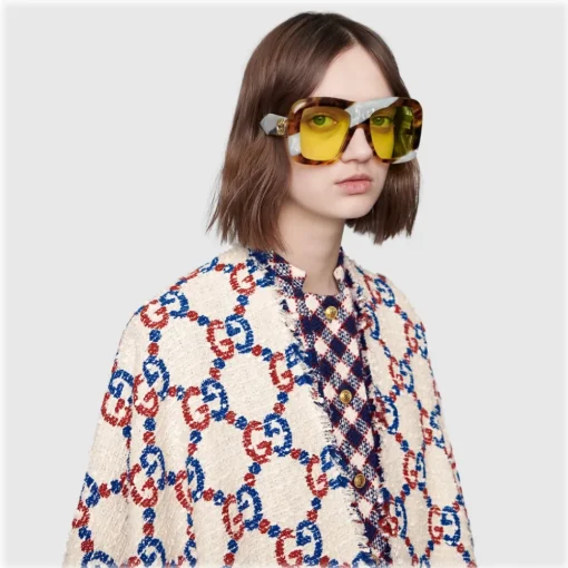 Gucci Eyewear Sunglasses & Eyewear-Gucci - Square Oversize Frame Acetate Sunglasses - Tortoiseshell and White Mother of Pearl - - Avvenice