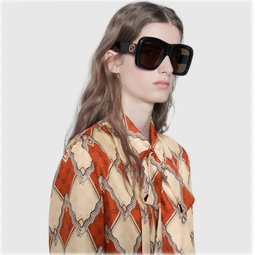Gucci Eyewear Sunglasses & Eyewear-Gucci - Square Oversize Sunglasses - Glossy Black - - Avvenice