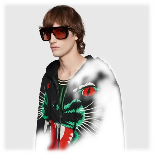Gucci Eyewear Sunglasses & Eyewear-Gucci - Square Sunglasses with Side Protections - Glossy Black Acetate - - Avvenice