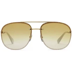 Gucci Eyewear Sunglasses & Eyewear-Gucci - Squared Metal Sunglasses - Gold with Pink and White Toe - - Avvenice
