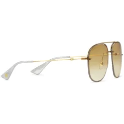 Gucci Eyewear Sunglasses & Eyewear-Gucci - Squared Metal Sunglasses - Gold with Pink and White Toe - - Avvenice