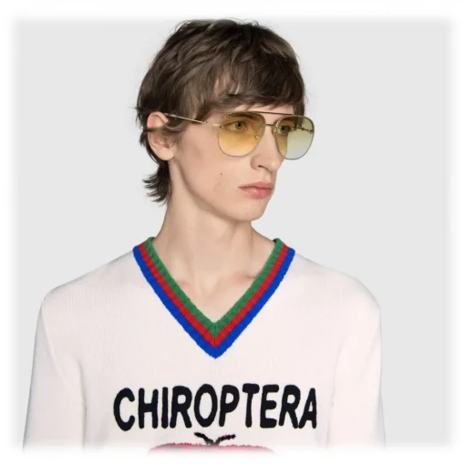 Gucci Eyewear Sunglasses & Eyewear-Gucci - Squared Metal Sunglasses - Gold with Pink and White Toe - - Avvenice