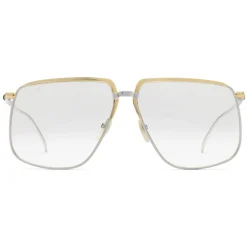 Gucci Eyewear Sunglasses & Eyewear-Gucci - Square-Frame Metal Glasses - Silver with Gold Detail - - Avvenice