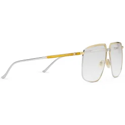 Gucci Eyewear Sunglasses & Eyewear-Gucci - Square-Frame Metal Glasses - Silver with Gold Detail - - Avvenice