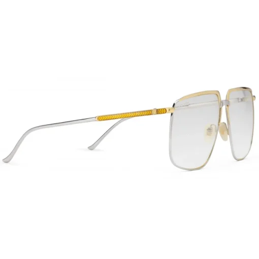 Gucci Eyewear Sunglasses & Eyewear-Gucci - Square-Frame Metal Glasses - Silver with Gold Detail - - Avvenice