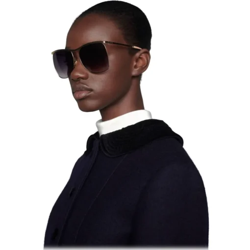 Gucci Eyewear Sunglasses & Eyewear-Gucci - Square-Frame Sunglasses - Gold Grey - - Avvenice