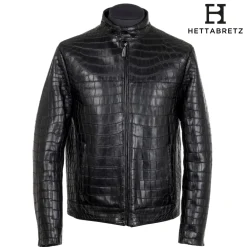 Hettabretz Jackets-- Crocodile Niloticus Biker Jacket with Silk Lining - Black - Italian Handmade Jacket - Luxury High Quality Leather - Avvenice
