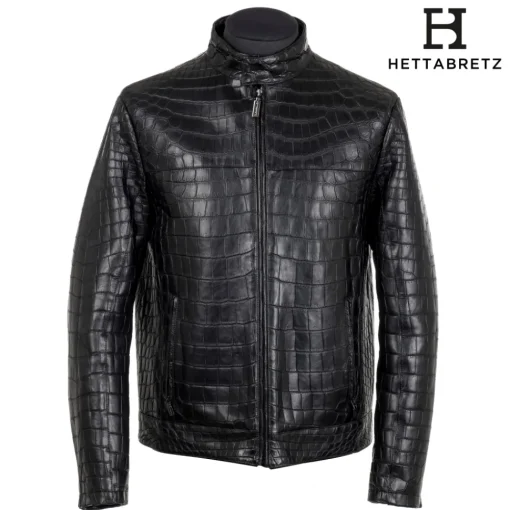 Hettabretz Jackets-- Crocodile Niloticus Biker Jacket with Silk Lining - Black - Italian Handmade Jacket - Luxury High Quality Leather - Avvenice
