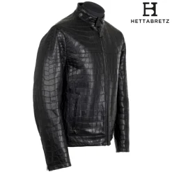 Hettabretz Jackets-- Crocodile Niloticus Biker Jacket with Silk Lining - Black - Italian Handmade Jacket - Luxury High Quality Leather - Avvenice