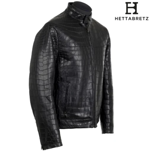 Hettabretz Jackets-- Crocodile Niloticus Biker Jacket with Silk Lining - Black - Italian Handmade Jacket - Luxury High Quality Leather - Avvenice