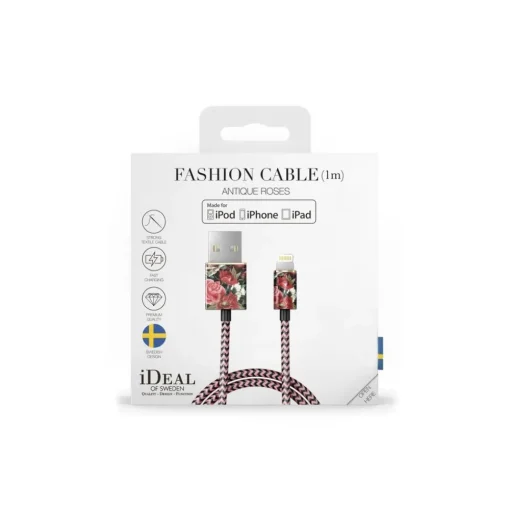 iDeal of Sweden Accessories-- Fashion Cable - Antique Roses - iPhone - Apple - Lightning MFI Certified by Apple - New Fashion Collection - Avvenice