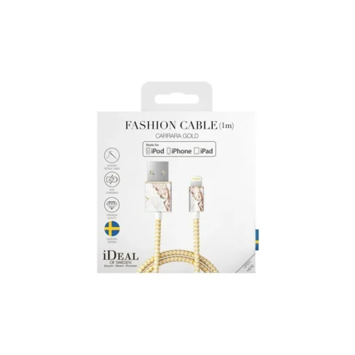 iDeal of Sweden Accessories-- Fashion Cable - Carrara Gold - iPhone - Apple - Lightning MFI Certified by Apple - New Fashion Collection - Avvenice