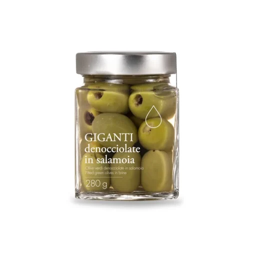 Il Bottaccio Preserved Foods-- Green Pitted Giants Olives in Brine - Olives - Extra Virgin Olive Oil - Italian - High Quality - 280 g - Avvenice