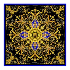 Ilian Rachov Scarves-- Black and Gold Rosone Silk Scarf - Baroque - Silk Foulard - Luxury High Quality - Avvenice