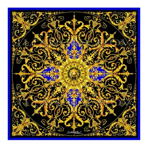 Ilian Rachov Scarves-- Black and Gold Rosone Silk Scarf - Baroque - Silk Foulard - Luxury High Quality - Avvenice