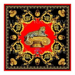 Ilian Rachov Scarves-- Imperial Jaguar Red Silk Scarf - Baroque - Silk Foulard - Luxury High Quality - Avvenice