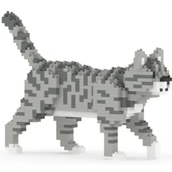 Jekca Games-- Grey Tabby Cat Mini 01 - Big - Lego - Sculpture - Construction - 4D - Brick Animals - Toys - Avvenice