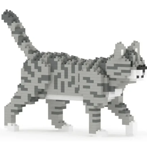 Jekca Games-- Grey Tabby Cat Mini 01 - Big - Lego - Sculpture - Construction - 4D - Brick Animals - Toys - Avvenice