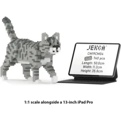 Jekca Games-- Grey Tabby Cat Mini 01 - Big - Lego - Sculpture - Construction - 4D - Brick Animals - Toys - Avvenice