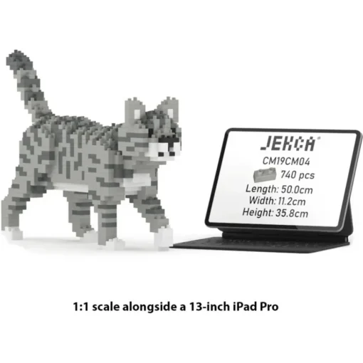Jekca Games-- Grey Tabby Cat Mini 01 - Big - Lego - Sculpture - Construction - 4D - Brick Animals - Toys - Avvenice