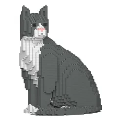 Jekca Games-- Grey Tuxedo Cat 01S - Lego - Sculpture - Construction - 4D - Brick Animals - Toys - Avvenice