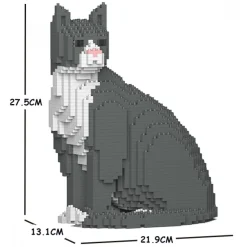 Jekca Games-- Grey Tuxedo Cat 01S - Lego - Sculpture - Construction - 4D - Brick Animals - Toys - Avvenice