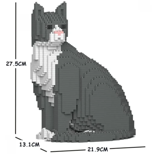 Jekca Games-- Grey Tuxedo Cat 01S - Lego - Sculpture - Construction - 4D - Brick Animals - Toys - Avvenice