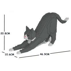 Jekca Games-- Grey Tuxedo Cat 04S - Lego - Sculpture - Construction - 4D - Brick Animals - Toys - Avvenice