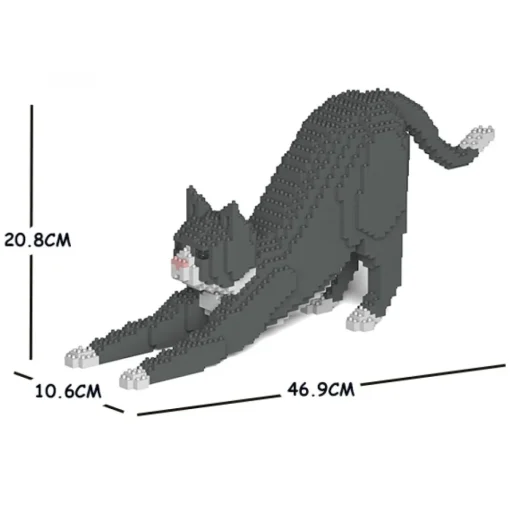 Jekca Games-- Grey Tuxedo Cat 04S - Lego - Sculpture - Construction - 4D - Brick Animals - Toys - Avvenice