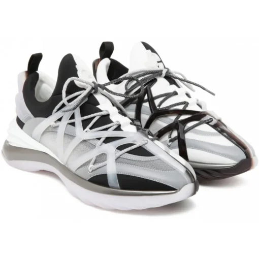 Jimmy Choo Shoes-- Cosmos/M Calf Leather Low Top Sneakers - Black White Light Grey - Exclusive Luxury Collection - Avvenice