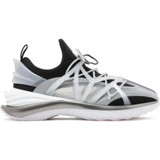 Jimmy Choo Shoes-- Cosmos/M Calf Leather Low Top Sneakers - Black White Light Grey - Exclusive Luxury Collection - Avvenice