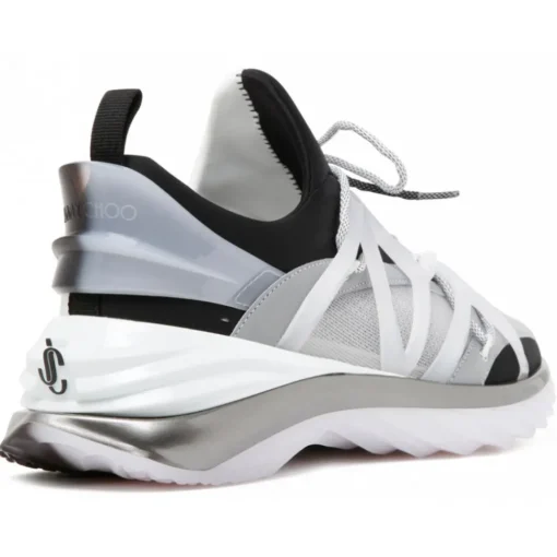 Jimmy Choo Shoes-- Cosmos/M Calf Leather Low Top Sneakers - Black White Light Grey - Exclusive Luxury Collection - Avvenice