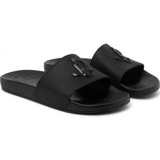 Jimmy Choo Shoes-- Port Monogram Logo Slides - Black - Exclusive Luxury Collection - Avvenice