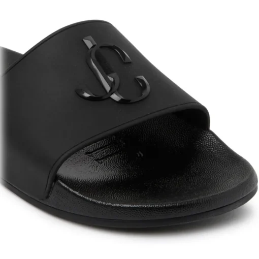Jimmy Choo Shoes-- Port Monogram Logo Slides - Black - Exclusive Luxury Collection - Avvenice