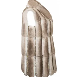 La Prima Luxury Jackets-- Soffio Beige - Beige Leather Gillet - 18 kt Gold Hooks - Fur Coat - Luxury Exclusive Collection - Avvenice