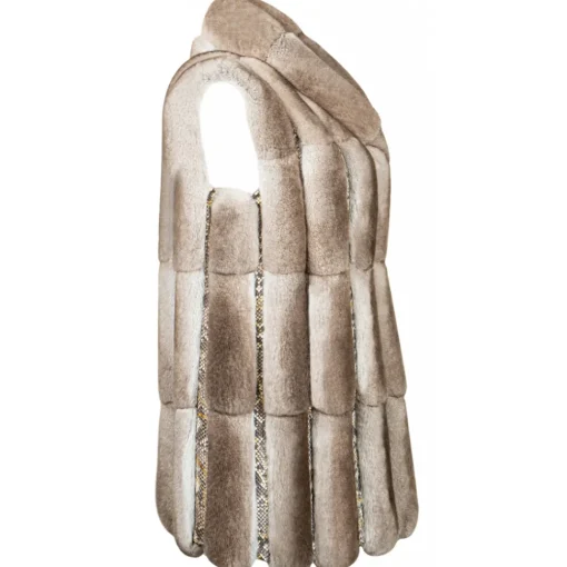 La Prima Luxury Jackets-- Soffio Beige - Beige Leather Gillet - 18 kt Gold Hooks - Fur Coat - Luxury Exclusive Collection - Avvenice