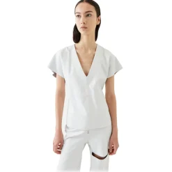 La Rando Tops-- Lezama Top - Lambskin Leather - White - Artisan Top - Luxury High Quality Leather - Avvenice