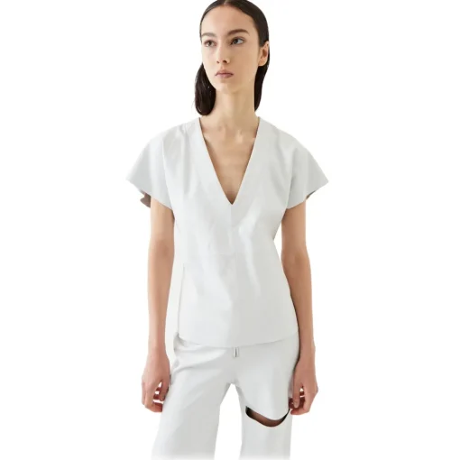 La Rando Tops-- Lezama Top - Lambskin Leather - White - Artisan Top - Luxury High Quality Leather - Avvenice