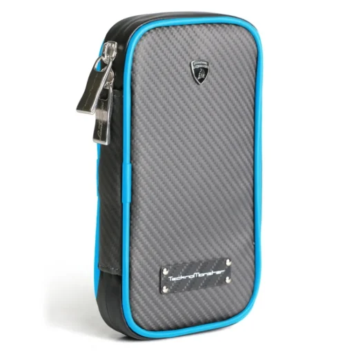 Lamborghini Case-- TecknoMonster - Smartphone Holder in Aeronautical Carbon Fibre - Light Blue - Black Carpet Collection - Avvenice
