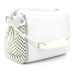 Laura B Bags-- Bauletto Mini - Leather and Mesh Bag - White - Strap Bag - Luxury High Quality Bag - Avvenice