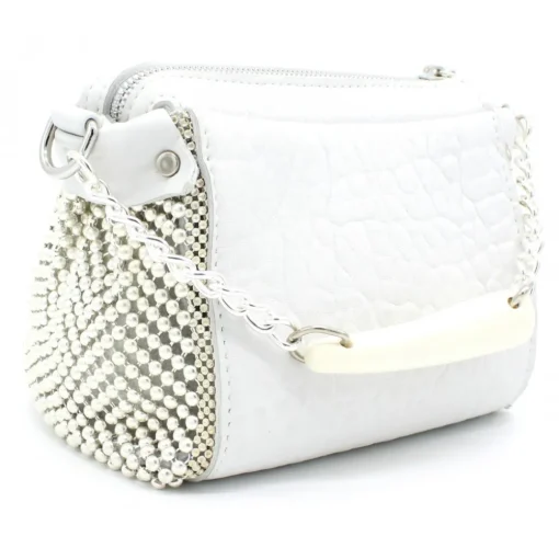 Laura B Bags-- Bauletto Mini - Leather and Mesh Bag - White - Strap Bag - Luxury High Quality Bag - Avvenice
