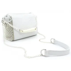 Laura B Bags-- Bauletto Mini - Leather and Mesh Bag - White - Strap Bag - Luxury High Quality Bag - Avvenice
