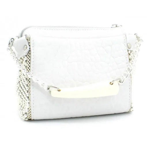 Laura B Bags-- Bauletto Mini - Leather and Mesh Bag - White - Strap Bag - Luxury High Quality Bag - Avvenice